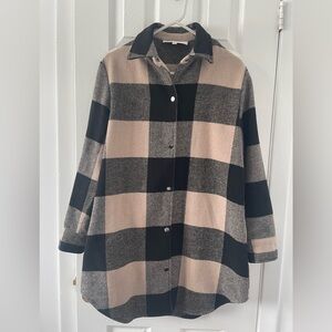 Steve Madden Black and Beige Plaid Oversized Pea Coat